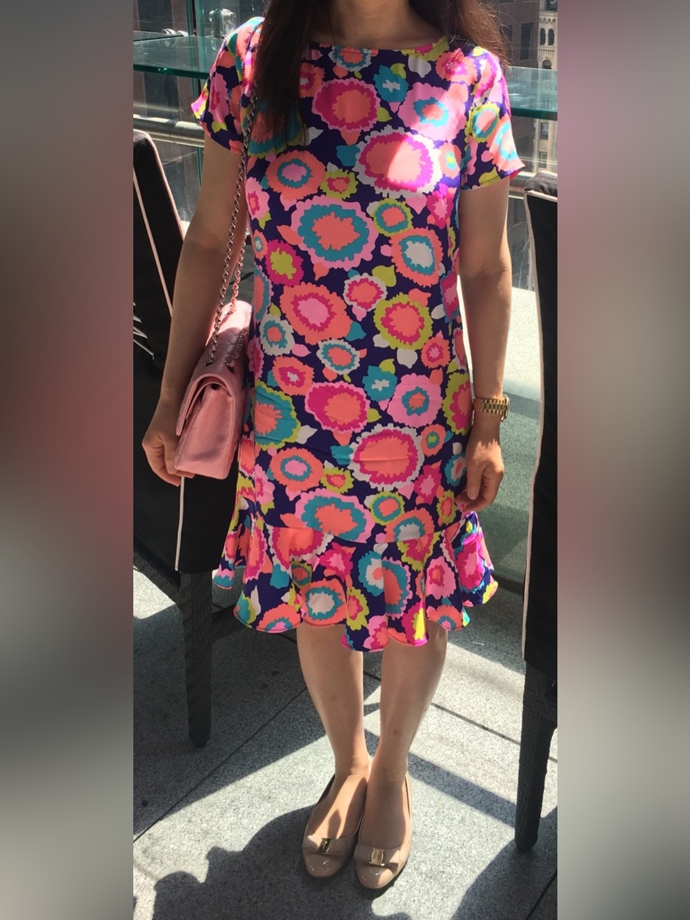 Alice & Trixie silk Midi Dress with Pink, Coral, Lime & Aqua Floral Spots